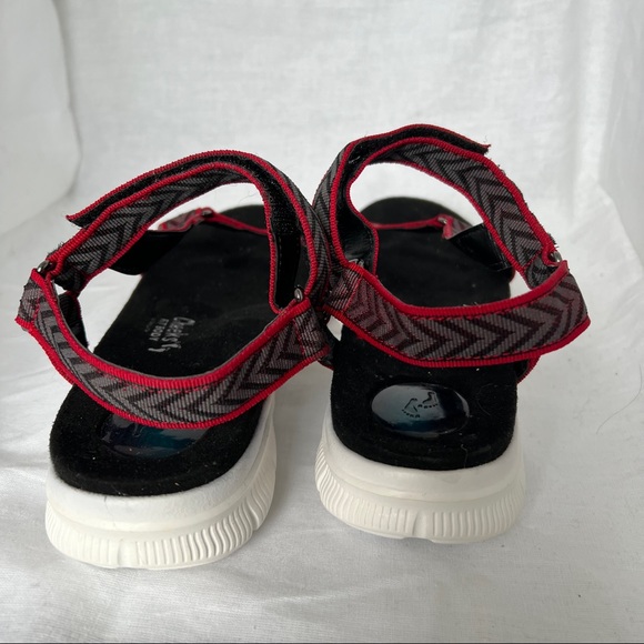 Tony Little CHEEKS Sandals Fit Body Straps Hook & Loop Red Black Fabric US Sz 7 - Picture 6 of 9